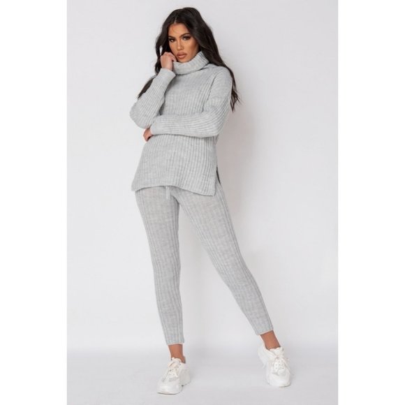 Gray Long Sleeve Turtle Neck Top and Leggings Set - Picture 9 of 11